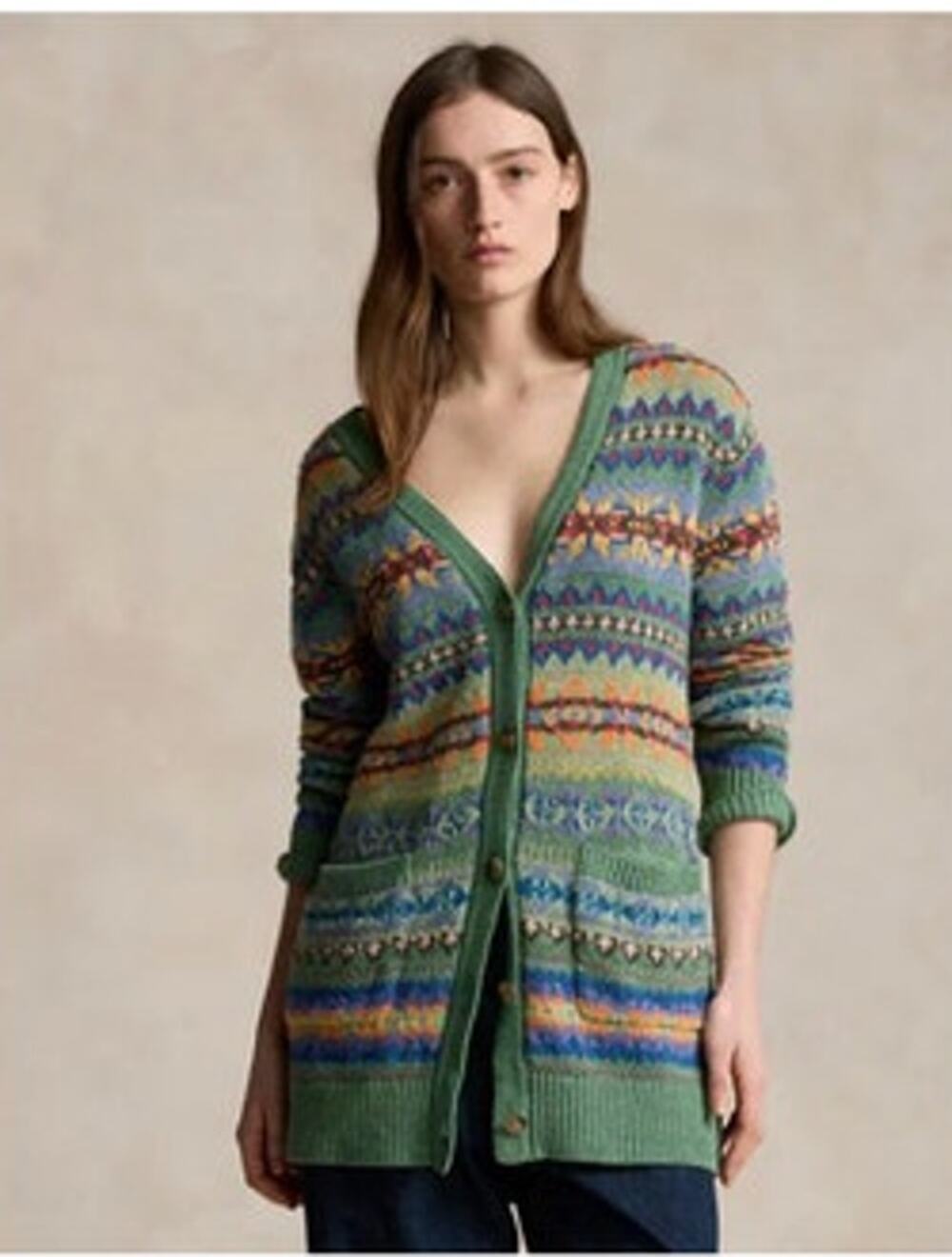 POLO RALPH LAUREN Sz M Medium Fair Isle Cardigan Sweater